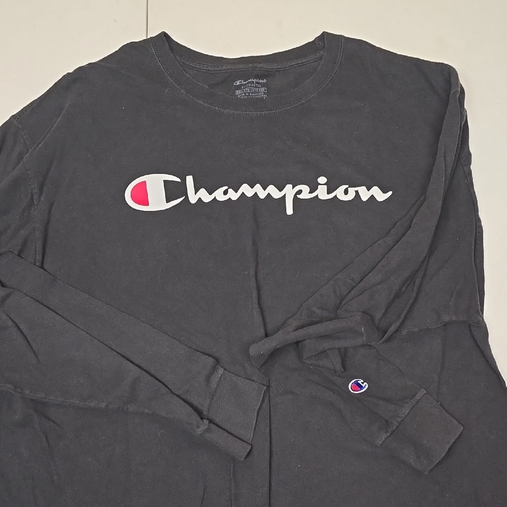 Champion Black Long Sleeve Tee with Logo